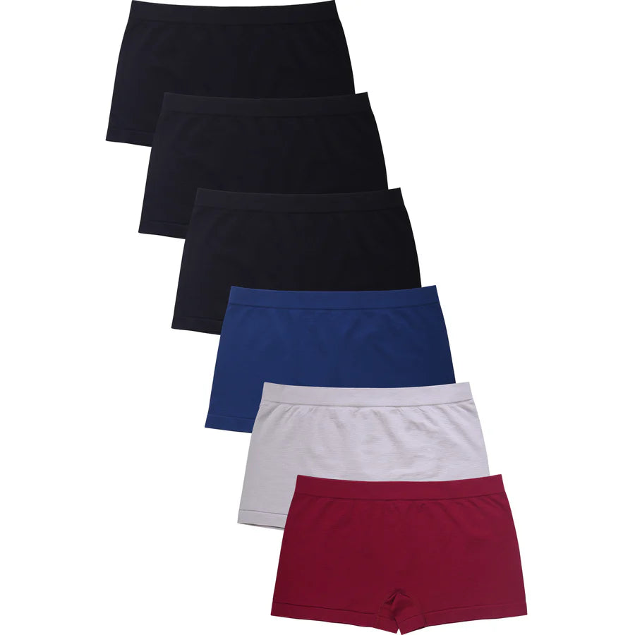 Women's Essentials PACK OF 6 Assorted Blended Fabric Solid or Lace Boyshort Panties