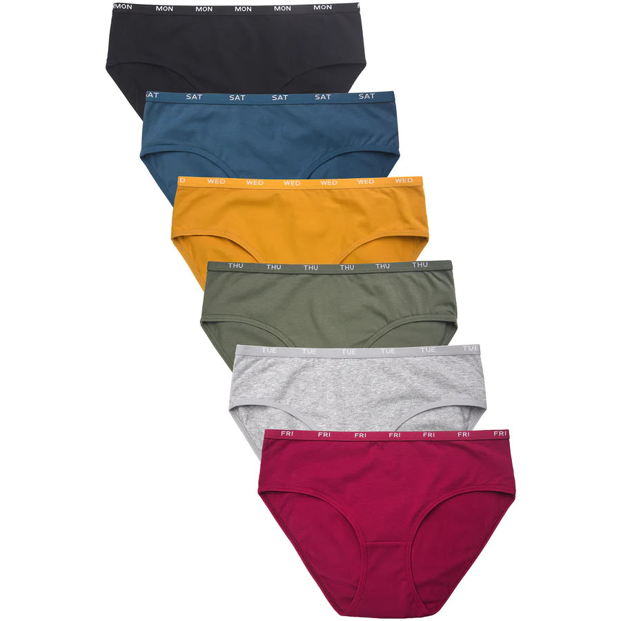 SOFRA LADIES LOGO BAND COTTON HIPSTER PLUS PANTY 6 PACK