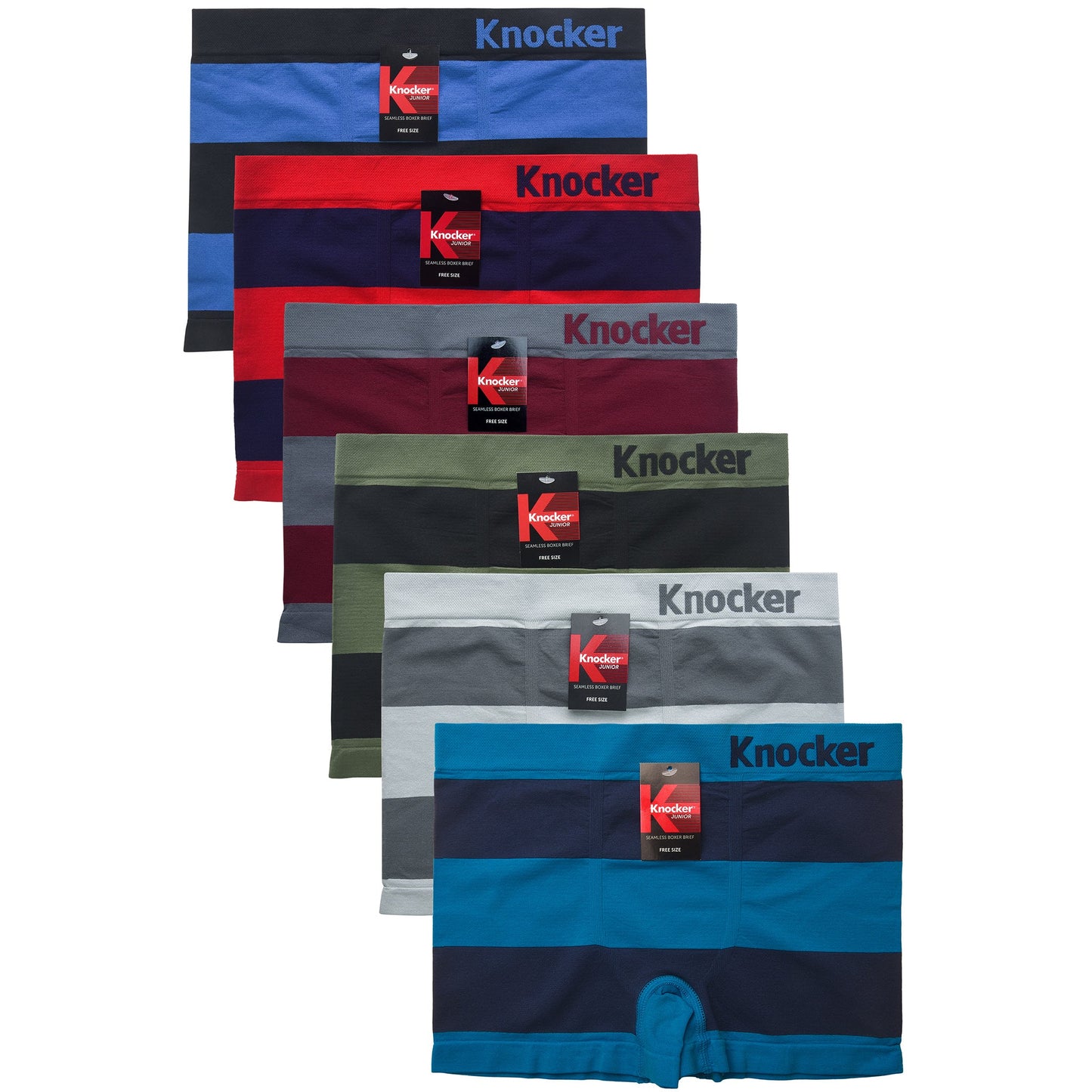 Knocker Junior Seamless Nylon Boxer Brief Underwear 6-Pack One Size Assorted Color