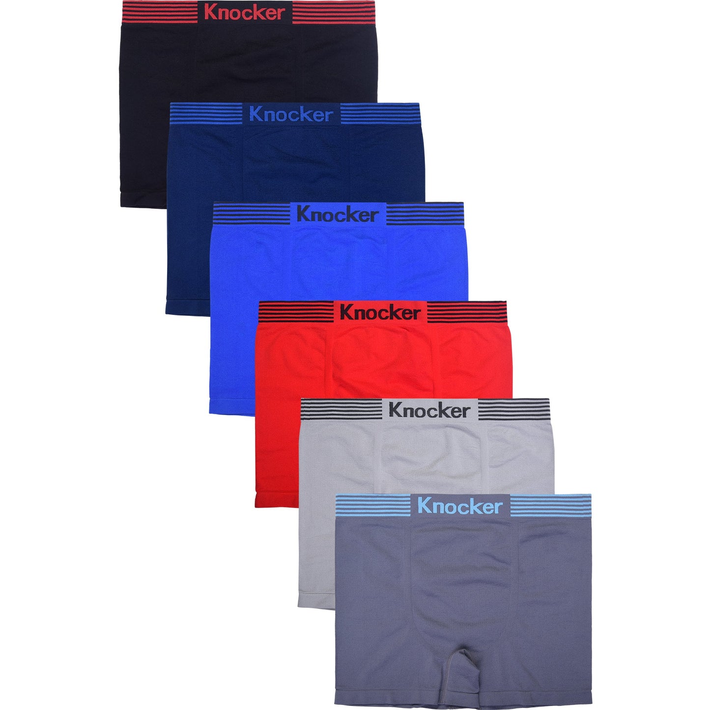 Knocker Men's Seamless Boxer Brief Stretchable Underwear 6 pcs, Assorted Colors