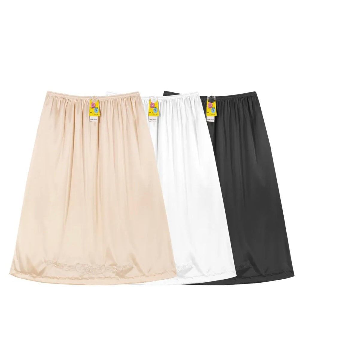 3 Pack Ladies Satin Nylon Classic Half Slip Under Skirt Dress With Lace Trim "23 inch