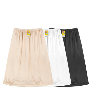 3 Pack Ladies Satin Nylon Classic Half Slip Under Skirt Dress With Lace Trim "23 inch