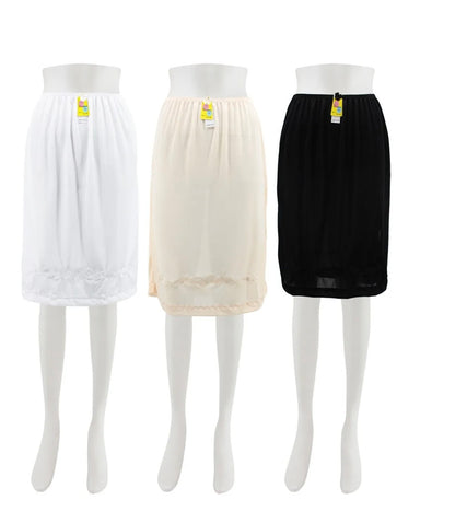 3 Pack Ladies Satin Nylon Classic Half Slip Under Skirt Dress With Lace Trim "23 inch