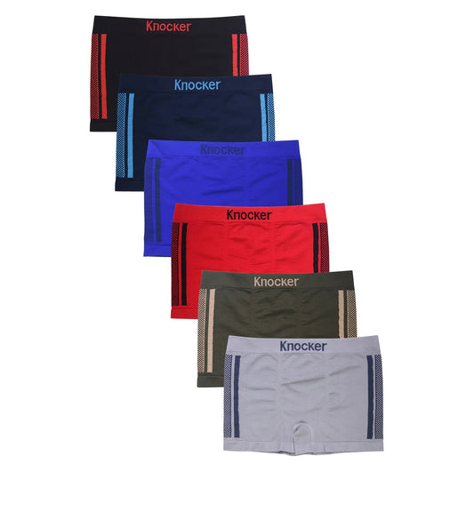 Knocker Men's Seamless Boxer Brief Stretchable Underwear 6 pcs, Assorted Colors