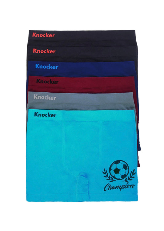 Knocker Men's Seamless Boxer Brief Stretchable Underwear 6 pcs, Assorted Colors
