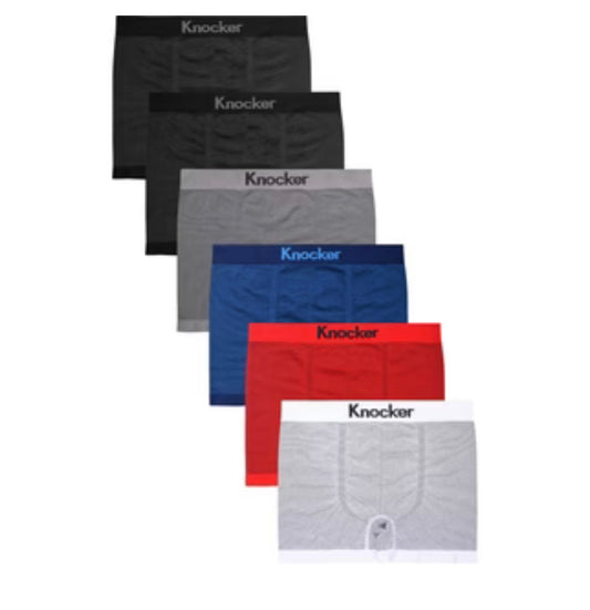 Knocker Men's Seamless Boxer Brief Stretchable Underwear 6 pcs, Assorted Colors