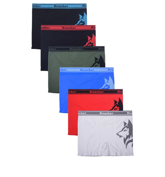 Knocker Men's Seamless Boxer Brief Stretchable Underwear 6 pcs, Assorted Colors
