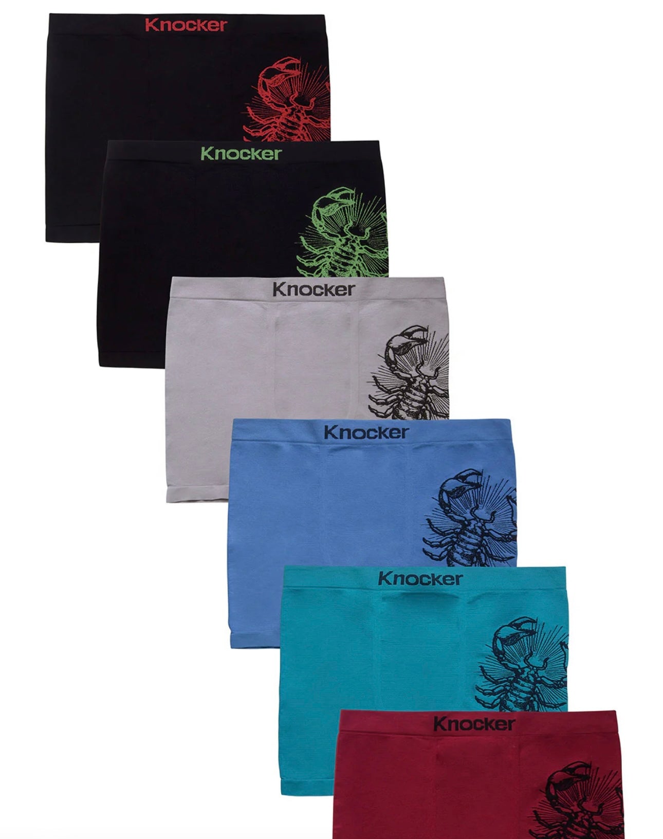 Knocker Men's Seamless Boxer Brief Stretchable Underwear 6 pcs, Assorted Colors