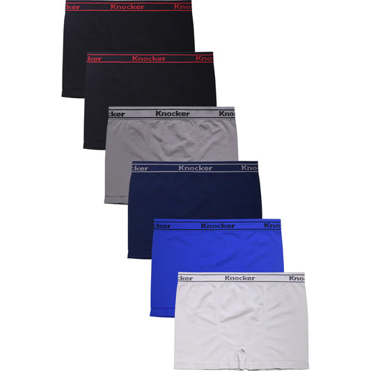 Knocker Junior Seamless Nylon Boxer Brief Underwear 6-Pack One Size Assorted Color