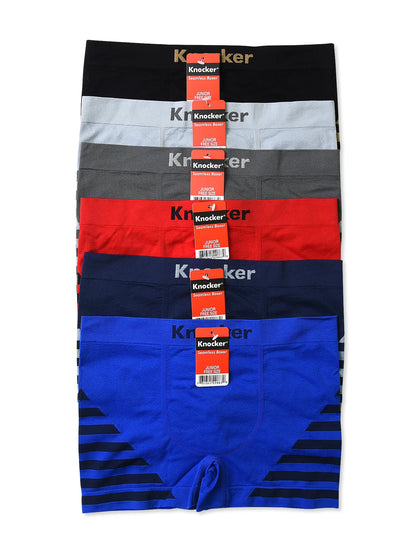 Knocker Junior Seamless Nylon Boxer Brief Underwear 6-Pack One Size Assorted Color