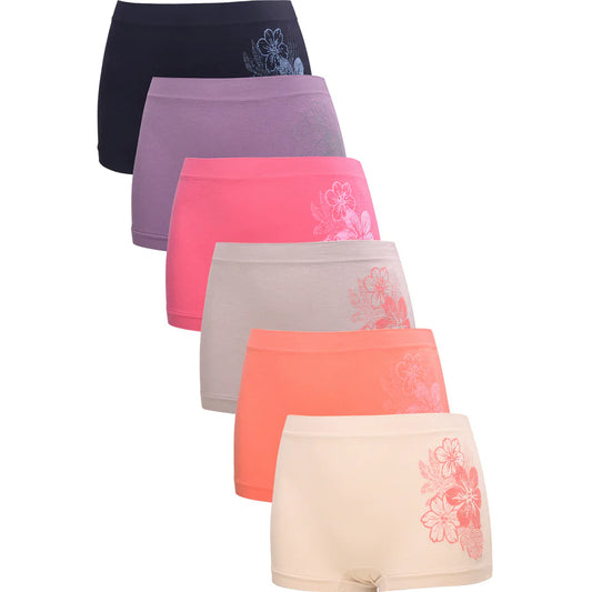 Women's Essentials PACK OF 6 Assorted Blended Fabric Solid or Lace Boyshort Panties