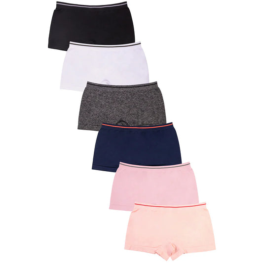 Women's Essentials PACK OF 6 Assorted Blended Fabric Solid or Lace Boyshort Panties Missy