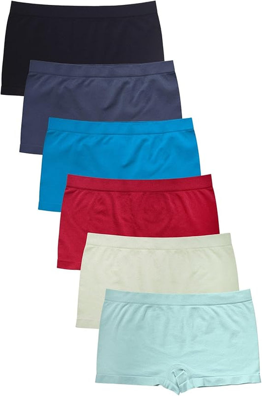 Women's Essentials PACK OF 6 Assorted Blended Fabric Solid or Lace Boyshort Panties Missy