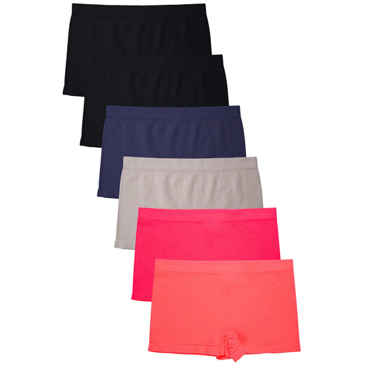 Women's Essentials PACK OF 6 Assorted Blended Fabric Solid or Lace Boyshort Panties