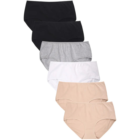 SOFRA LADIES EXTENDED SIDE COTTON PLUS SIZE BIKINI PANTY 6 PACK