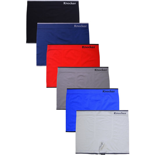 Knocker Men's Seamless Boxer Brief Stretchable Underwear 6 pcs, Assorted Colors