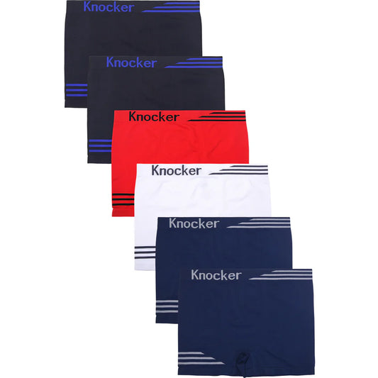 Knocker Men's Seamless Boxer Brief Stretchable Underwear 6 pcs, Assorted Colors