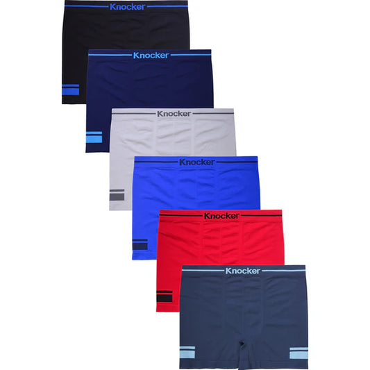 Knocker Men's Seamless Boxer Brief Stretchable Underwear 6 pcs, Assorted Colors