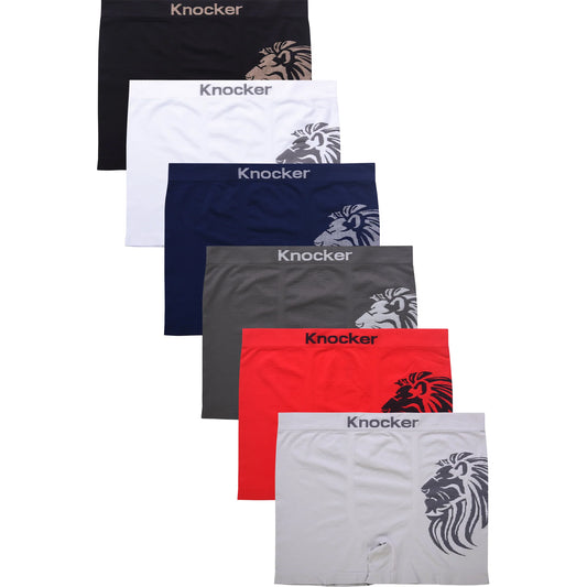 Knocker Men's Seamless Boxer Brief Stretchable Underwear 6 pcs, Assorted Colors
