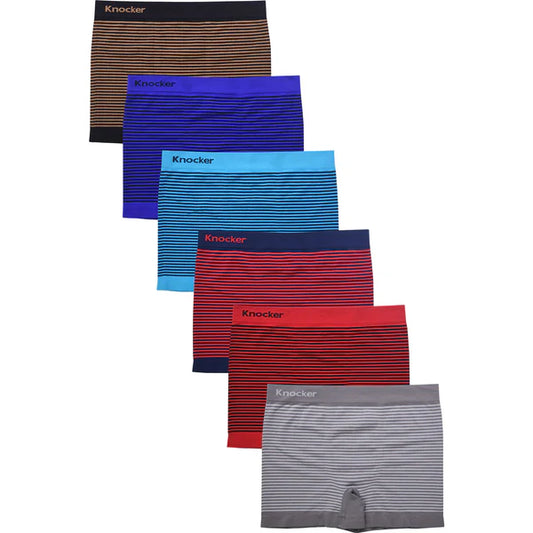 Knocker Men's Seamless Boxer Brief Stretchable Underwear 6 pcs, Assorted Colors