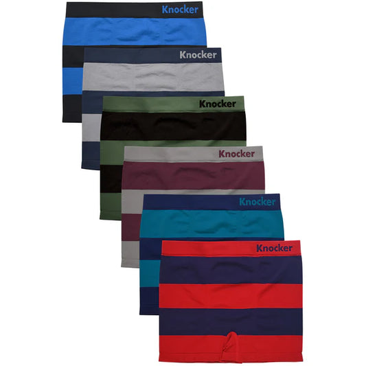 Knocker Men's Seamless Boxer Brief Stretchable Underwear 6 pcs, Assorted Colors