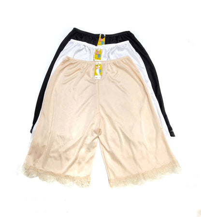 3 Pack Lady Lace Trim Satin Nylon Classic Half Slip Shorts Bloomer Pettipants