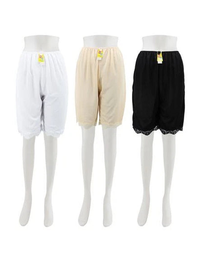 3 Pack Lady Lace Trim Satin Nylon Classic Half Slip Shorts Bloomer Pettipants