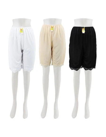 3 Pack Lady Lace Trim Satin Nylon Classic Half Slip Shorts Bloomer Pettipants