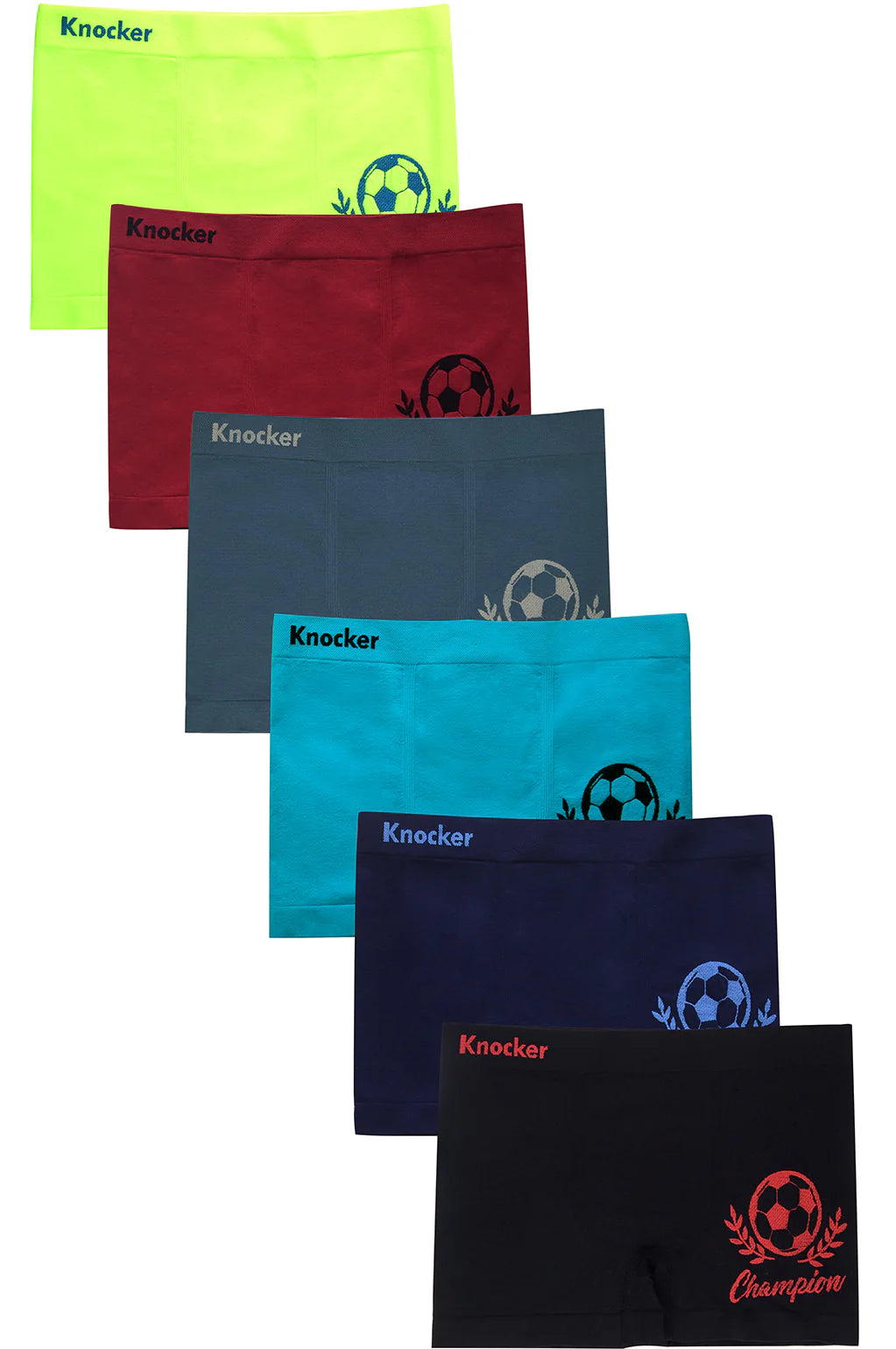 Knocker Junior Seamless Nylon Boxer Brief Underwear 6-Pack One Size Assorted Color